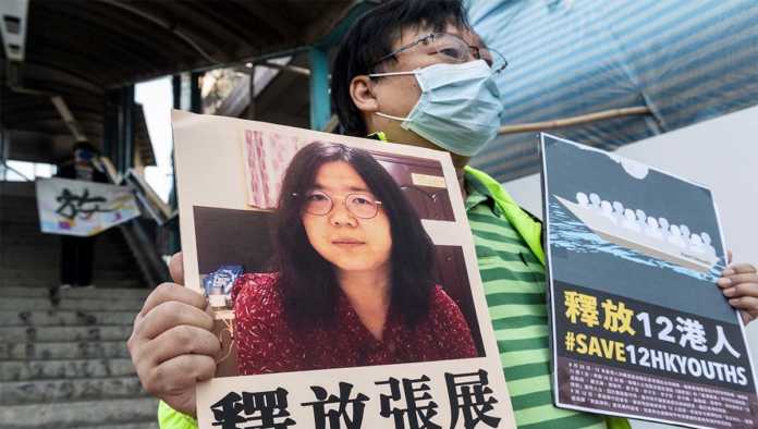 Protesta para exigir la libertad de la periodista Zhang Zhan