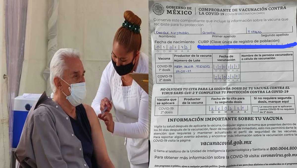 Enrique Guzmán y su certificado de vacunación